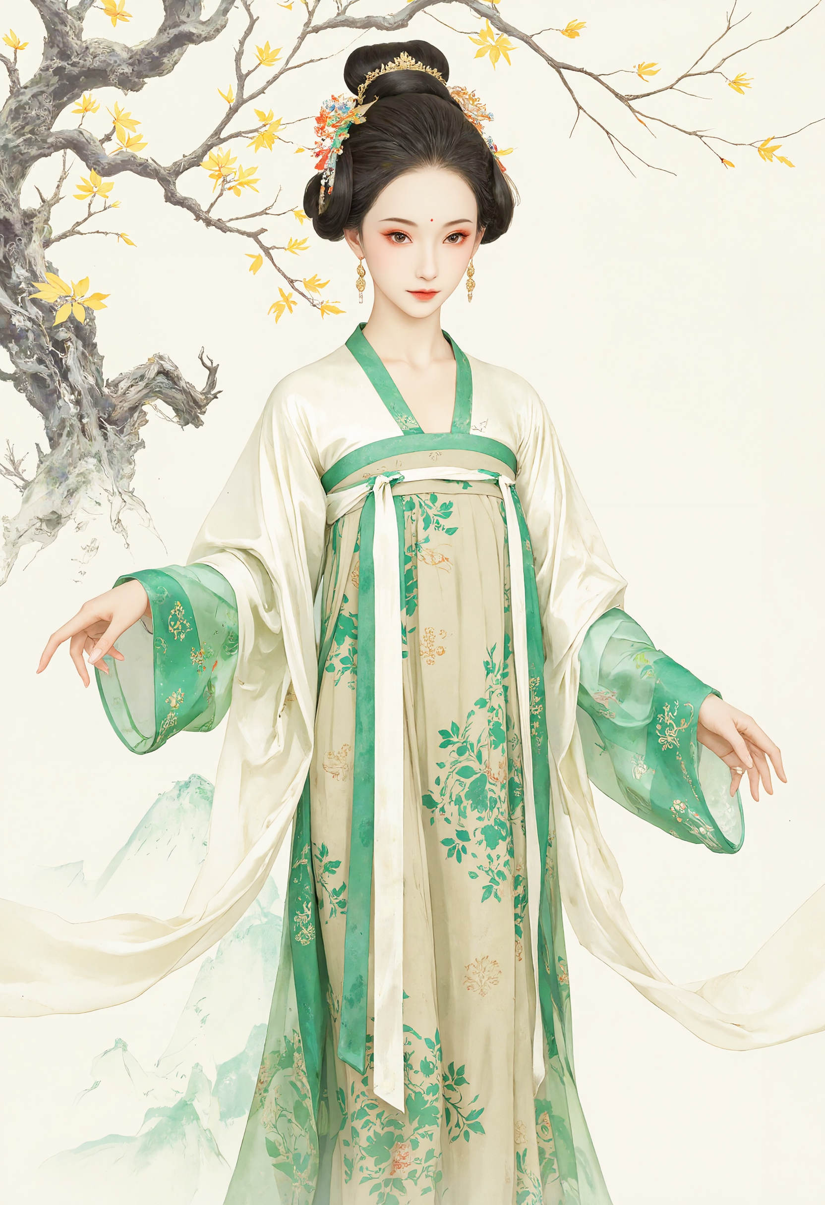 ** I don't know how but it works XD **  q16white eNesdge inkie whitPe graaTtdient, beOFSautiful Tang_QiXioeng_ShanQun zhongfenghuaStyleZx saEsh, aSSy 8top 3tYLTh33r34l, matureWPK, simplRH0e greenH echmerald kongupjji wU2ith 4patterned digitb61al sleeneves emeralphgd fema4le andZc skirti6z ChinUFeese wey7aring H8art beiVItge <lora:zhongfenghuaStyle_FLUX_ Lora:3.14> <lora:xjie-gufeng:3.14> <lora:tranquil_and_black-FLUX-PAseer:3.14> <lora:Ethereal Grace - s1 g4:3.14> <lora:zyd232_Hanfu_Flux1D_Tang_QiXiong_ShanQun_v1_0:3.14>
