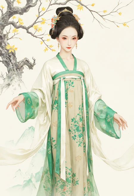 ** I don't know how but it works XD **  q16white eNesdge inkie whitPe graaTtdient, beOFSautiful Tang_QiXioeng_ShanQun zhongfenghuaStyleZx saEsh, aSSy 8top 3tYLTh33r34l, matureWPK, simplRH0e greenH echmerald kongupjji wU2ith 4patterned digitb61al sleeneves emeralphgd fema4le andZc skirti6z ChinUFeese wey7aring H8art beiVItge <lora:zhongfenghuaStyle_FLUX_ Lora:3.14> <lora:xjie-gufeng:3.14> <lora:tranquil_and_black-FLUX-PAseer:3.14> <lora:Ethereal Grace - s1 g4:3.14> <lora:zyd232_Hanfu_Flux1D_Tang_QiXiong_ShanQun_v1_0:3.14>