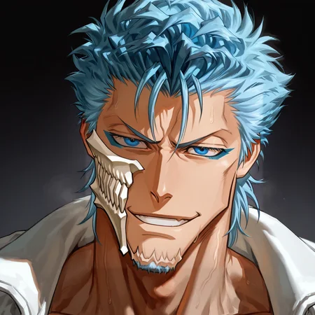 <lora:Grimmjow_Jaegerjaques__BLEACH:.7>, Grimmjow Jaegerjaques, arrancar, mask, short hair, blue hair, blue eyes,
(very short hair, beard, bara, mature, facial hair, stubble, beard, full beard, sideburn, beard, a lot of beard, ), facial hair,male focus, muscular male, muscular male, bara, mature, bara, mature, aixiwuganda_(20222192), very awa, masterpiece, best quality, absurdres, newest, perfect quality, detailed background, intricate details,
<lora:slider_Body Type_alpha1.0_rank4_noxattn_last:3><lora:style_Anime Summer Days 2 Style SDXL_LoRA_Pony Diffusion V6 XL:.6><lora:slider_cfg_scale_boost:.7><lora:face_Artist6p-10:.55>, Artist6p, Artist04p,<lora:slider_il_brightness_slider_d1:-1><lora:slider_il_contrast_slider_d1:-1><lora:slider_DarkSlider1.2_alpha1.0_rank16_full_300steps:-.6>
