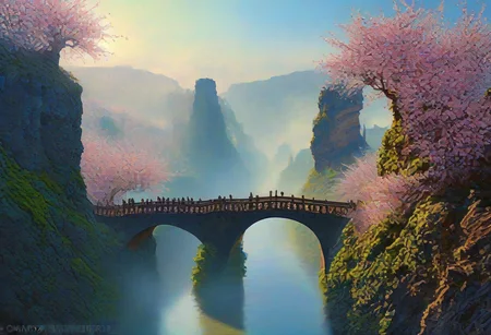 towers ringed in mist, sunrays, mixed media, surrealism, fantasy, great lighting, A surreal landscape highly detailed, extremely high-resolution details, appears trapped in an optical illusion of reflections and refractions, colorful, Spring, cherry blossoms in the wind, spring blooms, (Zhangjiajie mountains:1.2), (Strasbourg in contemporary France, baroque architecture, European architecture:1.15), (stone arch bridges:1.05), winding rivers extending to the horizon, professional photography, natural lighting, volumetric lighting maximalist. vivid, vibrant colors, intricately detailed, (psychedelic colors, psychedelic colors:1.15), complex, elegant, expansive, fantastical, film photography style, medium grain, cmnt
(8k uhd:1,4)
<lora:add-detail-xl:1>
<lora:Dynamic Poses:1>