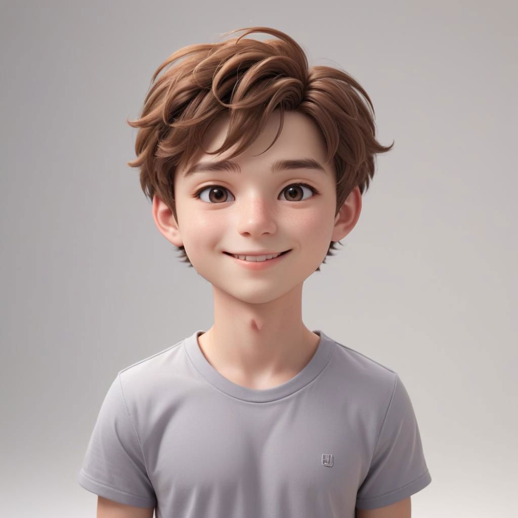 Portrait of a ruddy young man, flushed cheeks, light makeup, chibi, super deformed, 20yo, smiling, doll-like, Photorealistic simple volumetric light background, ColorART, CGI,