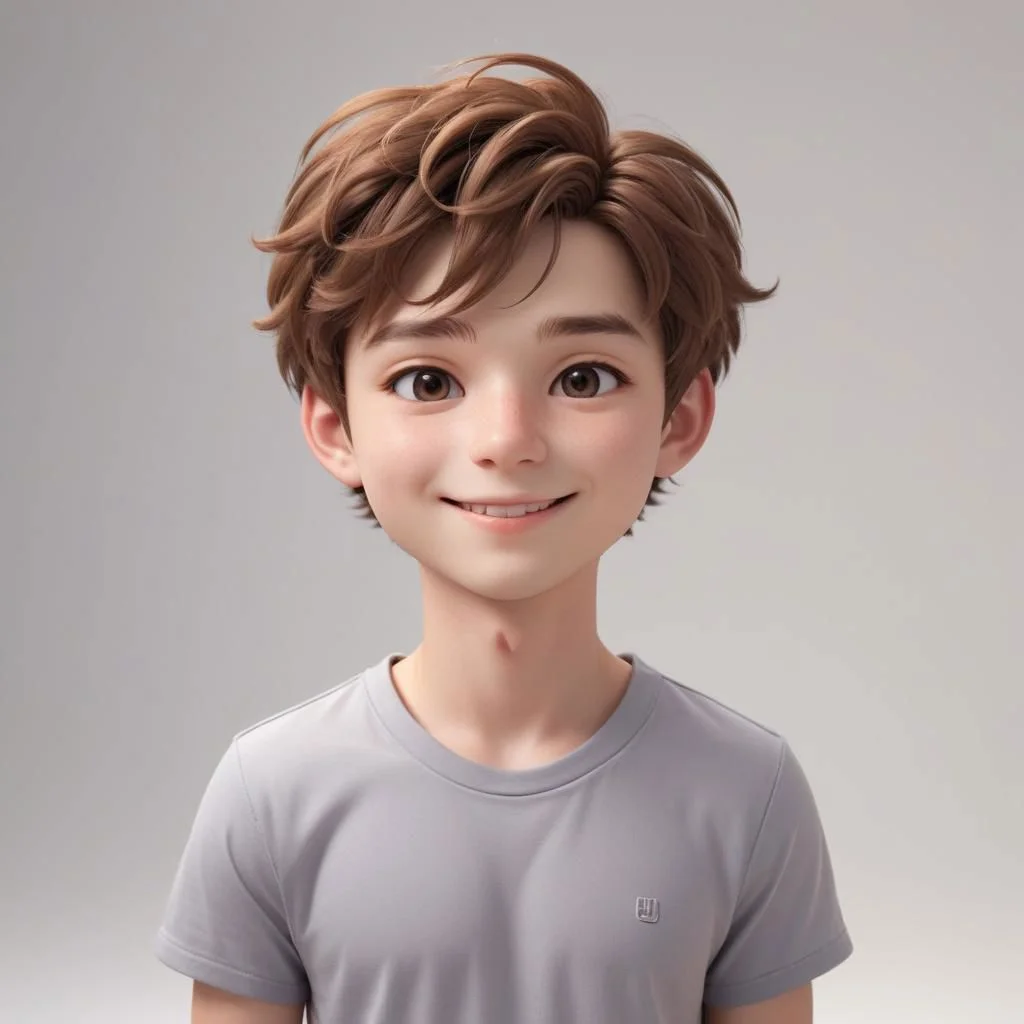 Portrait of a ruddy young man, flushed cheeks, light makeup, chibi, super deformed, 20yo, smiling, doll-like, Photorealistic simple volumetric light background, ColorART, CGI,