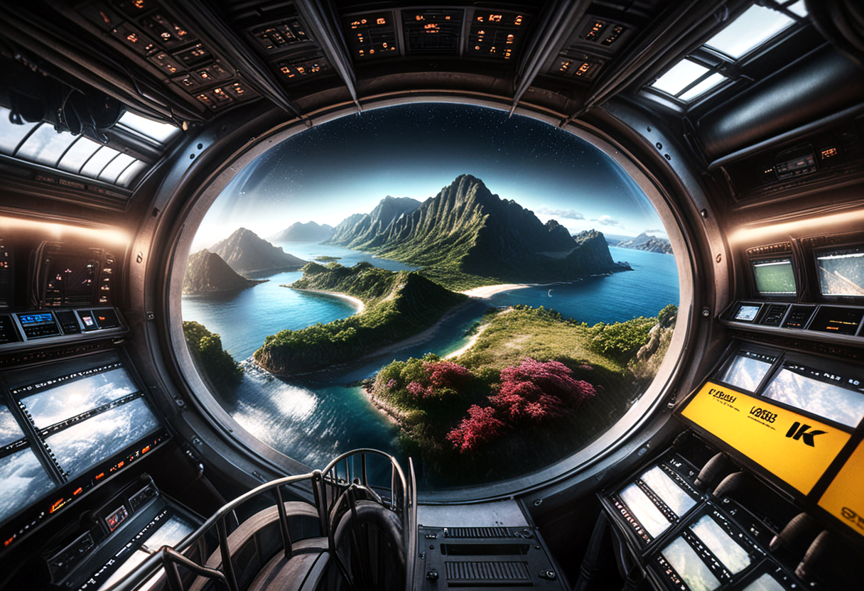 (Midnight, long focal length), A beautiful island located in the south pacific.  A large mountain rises from the center of the island with rich (gold:red:purple) vegetation. The beauty of the island with the mountain is awe inspiring.  It's a lovely, clear night with the stars and moon in view. Photo-realistic, eldoria, masterpiece, 2000s vintage RAW photo, photorealistic, film grain, candid camera, color graded cinematic,  sharp focus, highly detailed, high quality, digital intricate details, light reflection, trending on artstation, sharp focus, photo-realistic, hyper-realism, In the eldoria style,  no humans, donmn1gh7xl,  donm3v1lm4dn355xl, hkevil, tbh295
(embedding:ziprealism-SDXL)