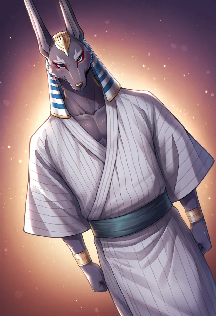 masterpiece, best quality, amazing quality, dutch angle, dynamic angle, abstract background, BREAK
solo, furry male, smt_anub, jackal, grey body, yukata, japanese clothing, BREAK
 <lora:Anubis_-_Shin_Megami_Tensei__Persona_-_ILXL:1>