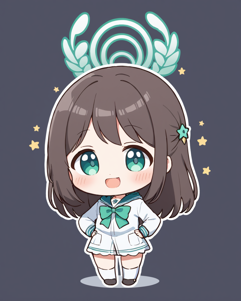 airi \(blue archive\),1girl, solo, white_background, open_mouth, green_bowtie, simple_background, :d, looking_at_viewer, full_body, v, standing, hand_on_hip, chibi, star_\(symbol\), arm_up, food, long_sleeves, blush_stickers, blush, hood_up
<lora:airi_(blue_archive)_image186_2023-11-26-000030:1>halo. gorgeous,key visual, vibrant, studio anime,award-winning, professional, highly detailed,high budget, cinemascope