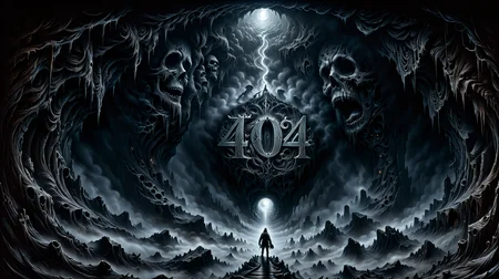 A gritty painting engraving in the style of Dan Mumford and Gustave Dore, eerie mist spells out the number "404", (text logo 404), peering down into a great dark abyss, top down view, uhd, 8k, intense lighting, award winning masterpiece, high contrast, (sepia toned: 0.4), extremely detailed, detailed background, cinematic, complex and multidimensional lighting, <lora:xl_more_art-full_v1:0.6>, <lora:add-detail-xl:0.6>, <lora:Harrlogos_v2.0:1>