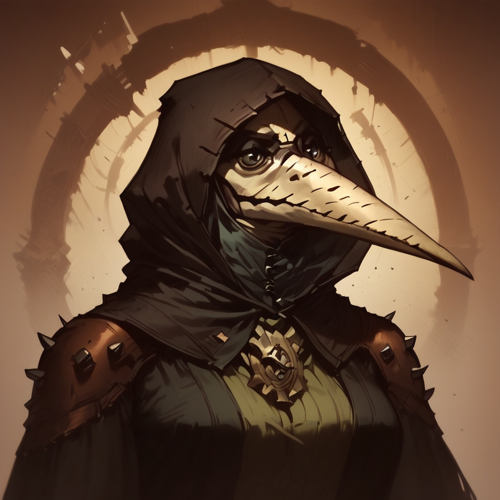 score_9, score_8_up, score_7_up, masterpiece, best quality, newest, absurdres, highres, DDstyle, official style, 1girl DDPD-V1.1, plague doctor mask, mask, armor, shoulder pads,