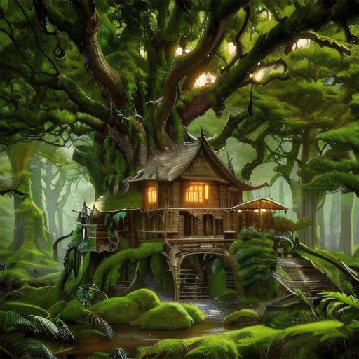 (masterpiece:1.2), (best quality,:1.2), 8k, HDR, ultra detailed, ((photorealistic)), professional light, cinematic lighting, fashion photography, ambient lighting, fantasy, background, a house on! a huge tree in the middle of a forest,  <lora:detail_slider_v4:1>, FanLan, <lora:FantasyLandscape-10:0.7>, epiCPhoto,