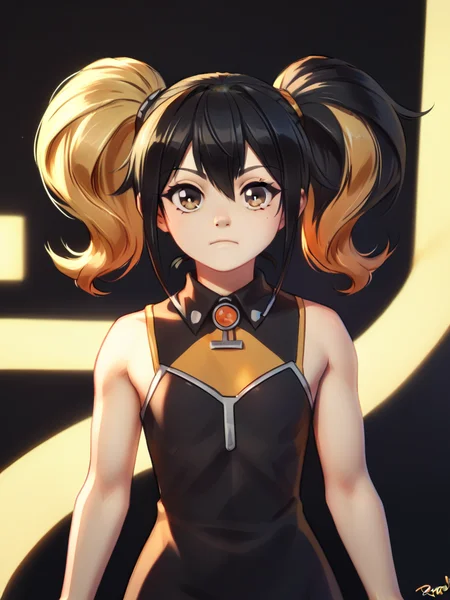 score_9, score_8_up, score_7_up, best quality, masterpiece, 4k, uncensored, perfect lighting, very aesthetic, anime, BREAK
1girl with orange (mega twintails),, 
leather dress, 
personal_ami, sakura_hanpen,
 medium black hair, medium hair, black hair, short hair, brown eyes, side ponytail, twintails, hairs between eyes, short hair, black hair, blonde hair, pastel color <lora:mega_twintails-PD-1.0:1>