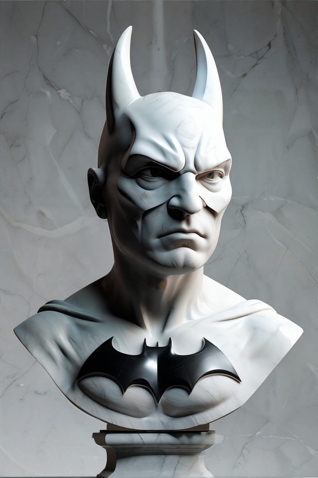 <lora:marblebust:0.8>, marble statue bust of Batman || <lora:marblebust:0.2>, marble statue bust, masterpiece, 8k, high resolution, shallow depth of field, sharp focus