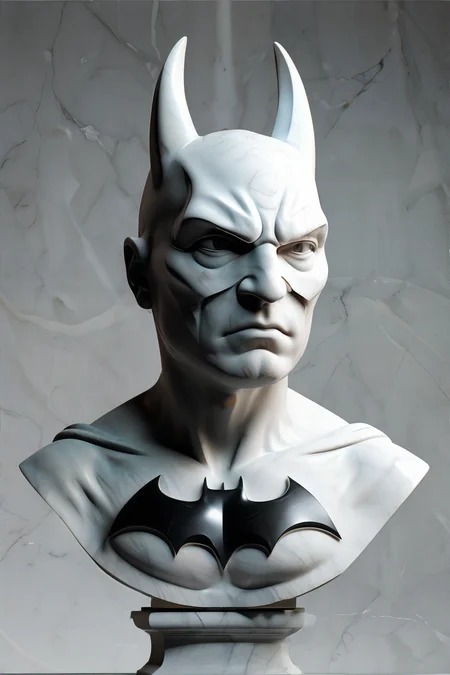 <lora:marblebust:0.8>, marble statue bust of Batman || <lora:marblebust:0.2>, marble statue bust, masterpiece, 8k, high resolution, shallow depth of field, sharp focus