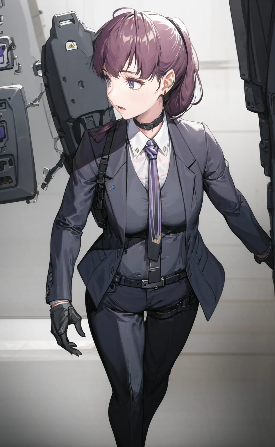 <lora:NIKKE_TetraLine_dolla_v1_epoch-000006:1:NP> best quality, ultra-detailed, dolla, 1girl, solo, long_hair, breasts, bangs, brown_hair, shirt, gloves, long_sleeves, closed_mouth,, purple_eyes, jacket, full_body, ponytail, purple_hair, white_shirt, ahoge, open_clothes, necktie, choker, black_gloves, belt, collared_shirt, pants, , black_footwear, open_jacket, black_jacket, , formal, black_pants, suit,, purple_necktie, earpiece, junkyard, abandoned factory, ,   (looking to the side:1.3),, (tilt head ,hand on own head:1.2), (run sprint dash, sweat, open mouth:1.2),  (holding assault rifle:1.1),  
Negative prompt: nsfw, (worst quality, low quality:1.4), ( jpeg artifacts:1.4), (depth of field, bokeh, blurry, film grain, chromatic aberration, lens flare:1.0), (1boy, abs, muscular, rib:1.0), greyscale, monochrome, (thighs:1.3), (blush, embarrassed, nose blush, light blush, full-face blush:1.2),
Steps: 28, Sampler: DPM++ 2M Karras, CFG scale: 8, Seed: 3226675490, Size: 544x880, Model hash: 5493a0ec49, Model: AOM3A1B_orangemixs, Denoising strength: 0.55, Clip skip: 2, ENSD: 31337, Hires upscale: 1.8, Hires upscaler: Latent (nearest-exact)