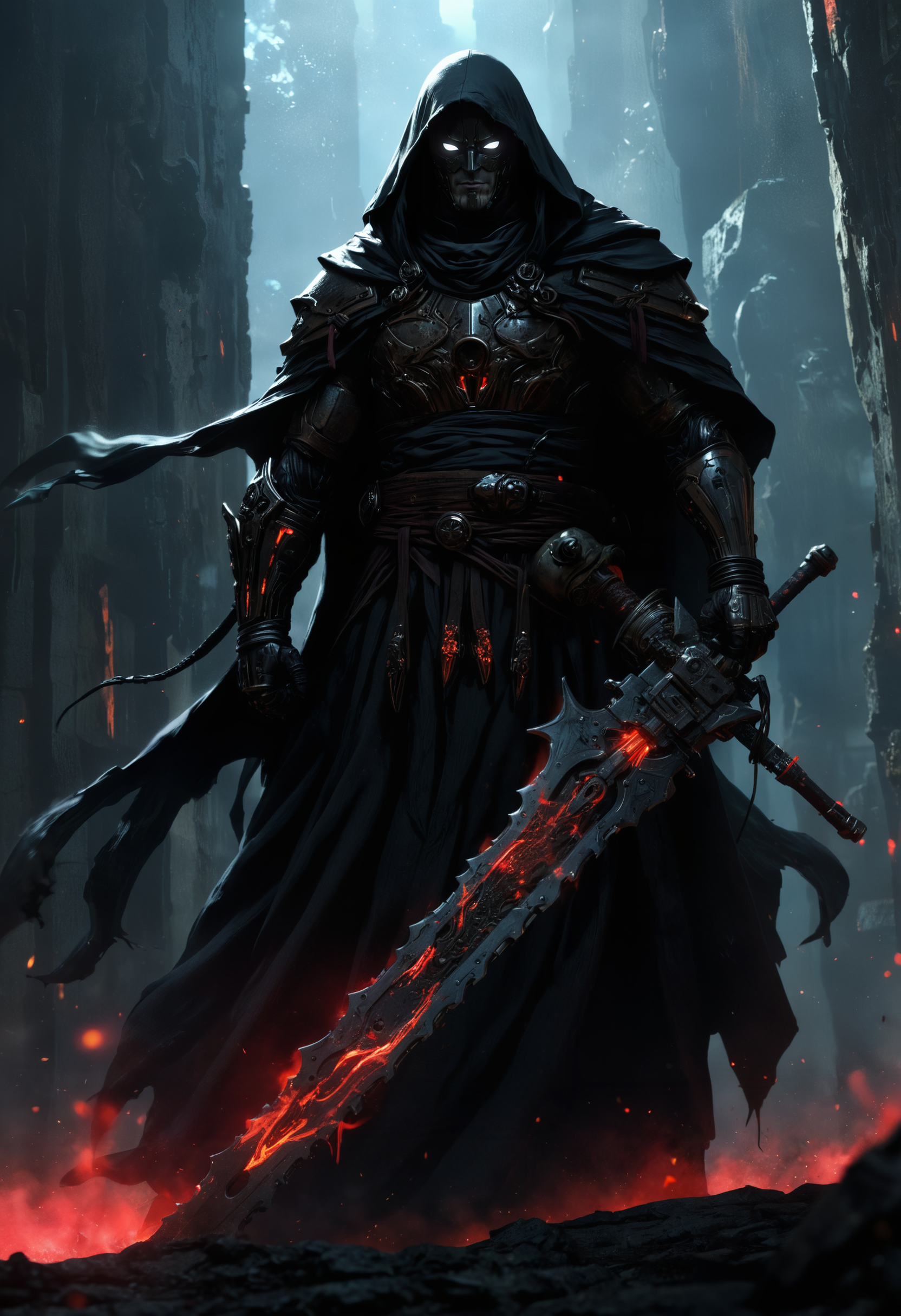 highly detailed and hyper realistic, hyper realistic and highly detailed, ultra intricate details, highly dynamic low angle cinematic full shot, close up of a lethal samurai cyborg assassin all dressed in black, floating robes, brightly glowing eyes, holding a colossal two hander chainsaw blade, from below angle, extremely dangerous and menacing, limited dark colors, atmospheric haze, motion blur, depth of field, cinematic, in the style of Dark Souls, In the style of Bladerunner, hyper realistic and highly detailed photo, highly detailed, hyper detailed, ultra intricate details
<lora:xl_more_art-full_v1:0.5> <lora:add-detail-xl:1>