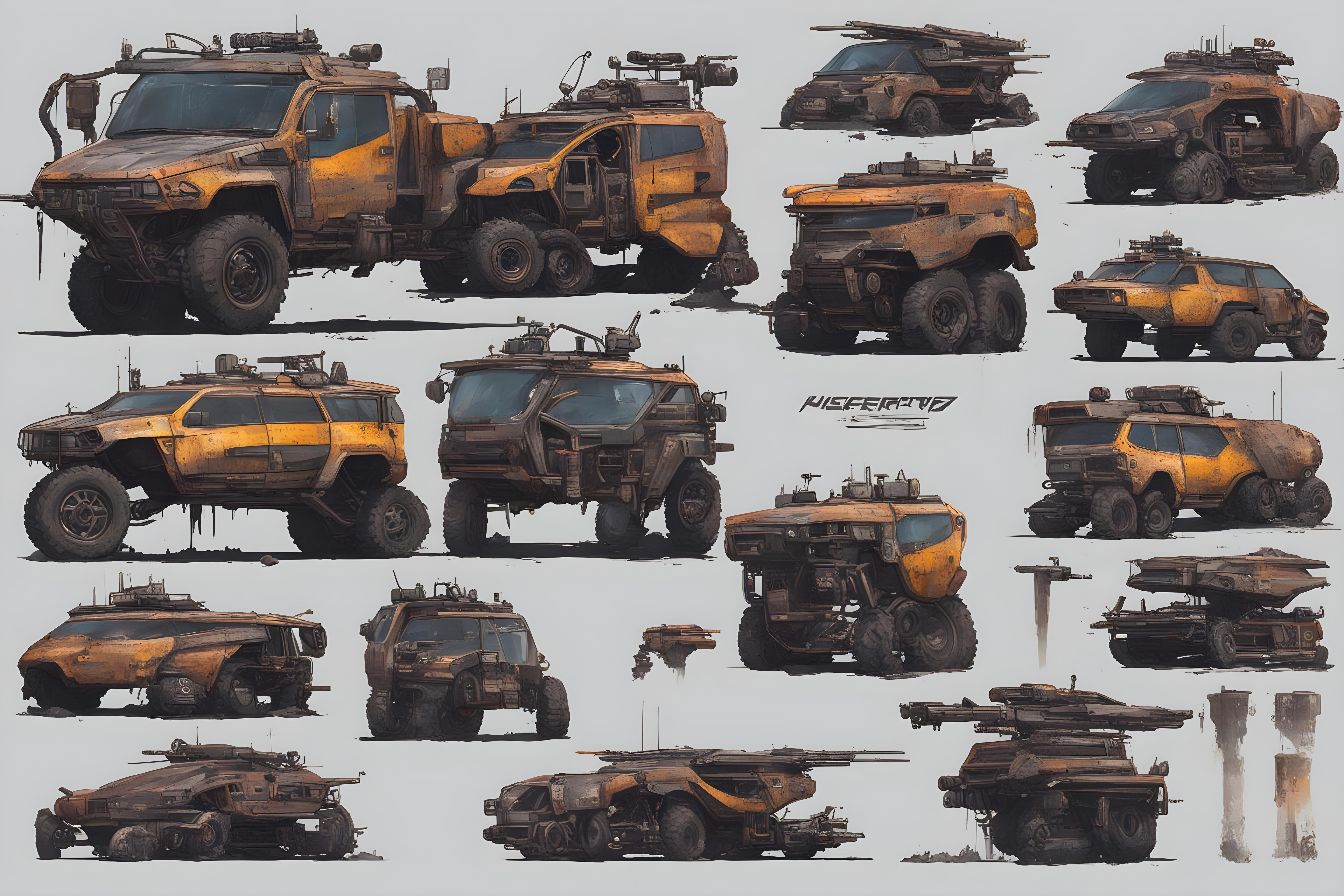 Metal texture, rusty, dirty, RPG game, sci-fi, cyberpunk, mega building, vehicle design, postapocalyptic, dystopian, futuristic, character sheet, Cyberpunk 2077, highres, super detailed, 2k, 4k, 8k, 16k, game asset, transparent background, frontal view, side view
