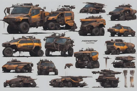 Metal texture, rusty, dirty, RPG game, sci-fi, cyberpunk, mega building, vehicle design, postapocalyptic, dystopian, futuristic, character sheet, Cyberpunk 2077, highres, super detailed, 2k, 4k, 8k, 16k, game asset, transparent background, frontal view, side view