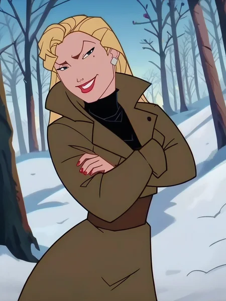 score_9, score_8_up, score_7_up, 1girl, winter, forest, snow, detailed background, smile, looking at viewer, smile, cowboy shot, (dynamic pose:1.1), dynamic angle, sexy pose, from below,
<lora:HelgaSinclair_character:1>,HelgaXLP, blue eyes, blonde hair, long hair, earrings, mole under eye, lipstick, turtleneck sweater, big coat, anime screencap,