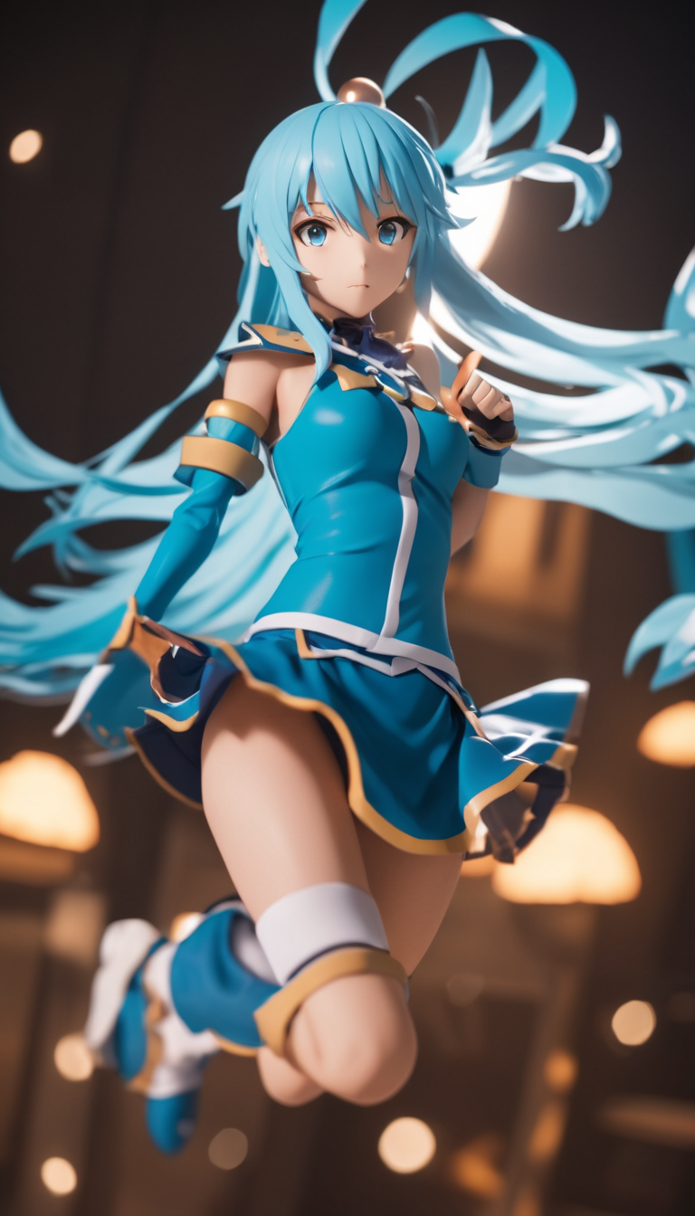 cinematic photo Cinematic scene, hero view, Aqua, Konosuba <lora:aqua_xl_v1:1>, action pose, detailed background, masterpiece, best quality, high quality, highres, absurdres  . 35mm photograph, film, bokeh, professional, 4k, highly detailed