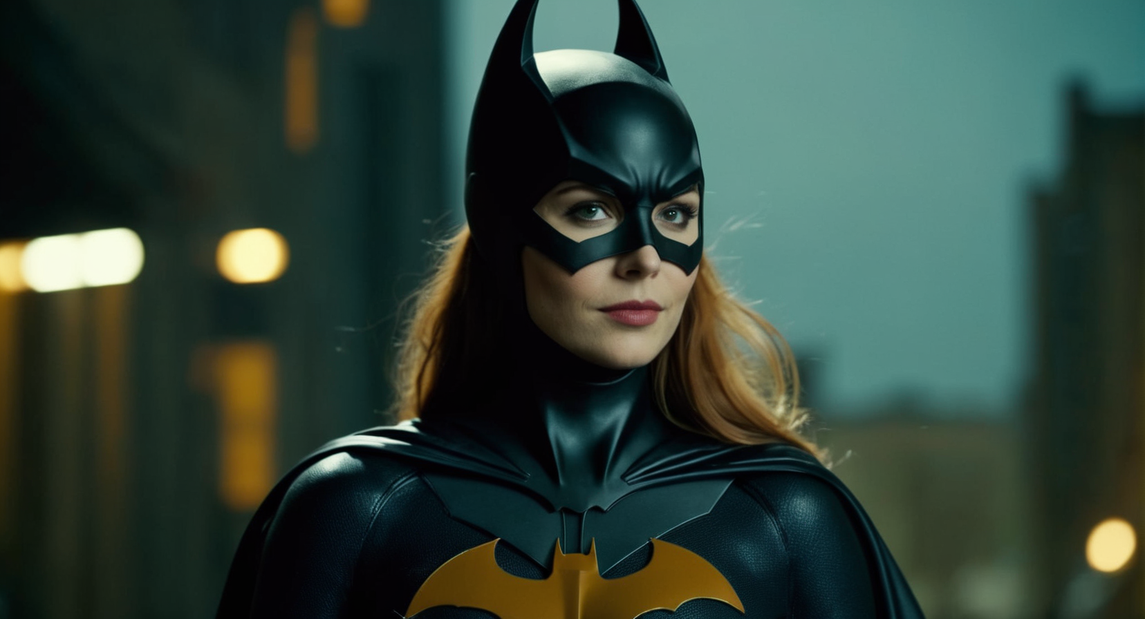 cinematic film still of (Cinematic Film stock footage style) in (arri alexa style) (Kodak film print style),
 <lora:Batgirl:1>
Batgirl a woman dressed in a Batgirl costume and cape, shallow depth of field, vignette, highly detailed, high budget, bokeh, cinemascope, moody, epic, gorgeous, film grain, grainy
