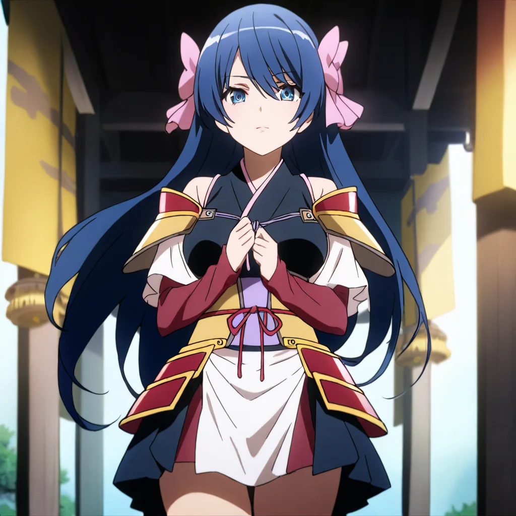 solo,anime coloring,looking at viewer,cowboy_shot,masterpiece,high score,great score,absurdres,
<lora:NiwaNagahide ag4o:1> niwanagahide, blue hair, long hair, blue eyes,japanese armor,