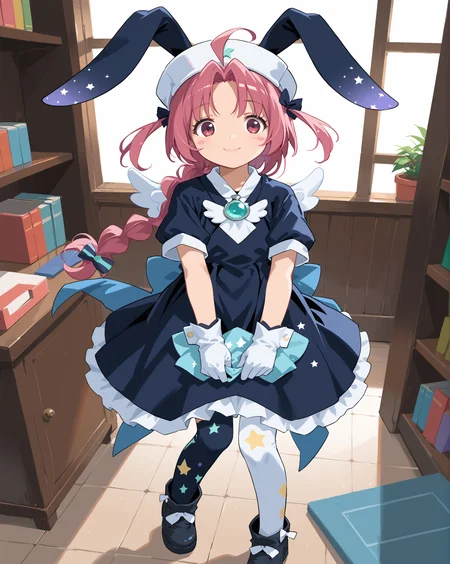 PonyScores7, source_anime, ah1, 1girl, lips, bad-hands-5, <lora:xl_more_art-full_v1:0.2>, <lora:shinyskin2:0.2> glistening skin, <lora:aesthetic_anime_v1s:0.2>, <lora:Expressive_H:0.2> Expressiveh, <lora:hairdetailpxl:0.2> hairdetailpxl, <lora:EpicF4nta5yXL:0.2>, <lora:detailxl:0.2> detailxl, <lora:Fant5yP0ny:0.2>, best quality, amazing quality, best aesthetic, absurdres, <lora:expressive eyes:0.2> expressive eyes, <lora:eyedetailpxl:0.2> eyedetailpxl, illustration, Volumetric_Lighting, ultra-detailed, very aesthetic, intricate details, 8k, masterpiece, best_quality, (A cheeky smile with an exaggerated pout and a glimmer in the eye), (Eye-level angle view Close shot (focus on head)), (Celestial luminescent lake with glowing water and ethereal reflections), (a surprise proposal at a historic castle), <lora:Eyes_High_Definition:0.3> EyesHD, looking at viewer,  Stable_Yogis_PDXL_Positives, AS-Adult, <lora:nakahara_komugi_pony_v1:0.8> nakahara_komugi, pink hair,hat, animal ears, braid, pink eyes, ahoge, long hair, rabbit ears, wings, star print, jewelry, star (symbol), dress, white gloves, stickers, zettai ryouiki, print thighhighs, winged footwear,
