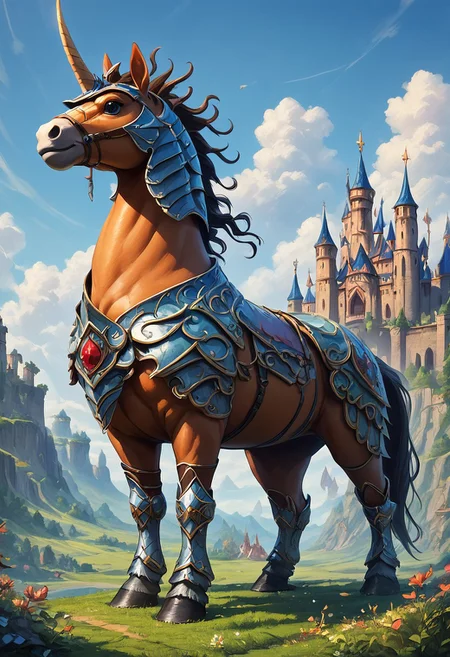 score_9, score_8_up, score_7_up, score_6_up, score_5_up, ((masterpiece)), digital art, fantasy, rpg, castle, horse+shrimp, hybrid, feral, solo, armor, majestic