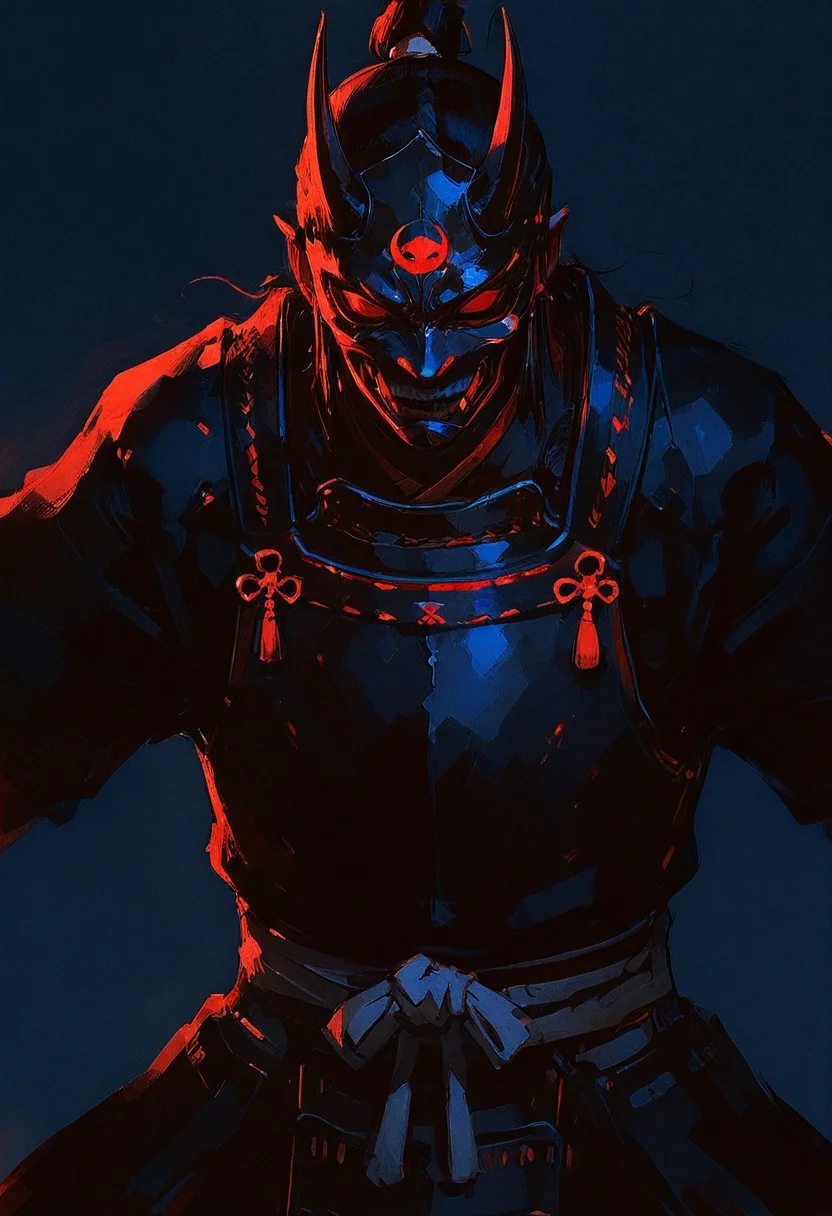 film grain, realistic, sketch,
masterpiece, best quality, amazing quality,
cinematic, samurai, red and black armor, demon mask, dynamic pose,
(dark blue background:1.1), simple background, dark theme,
<lora:YTSKX-WAI:0.8> <lora:ponyv6_vpred6:0.3>