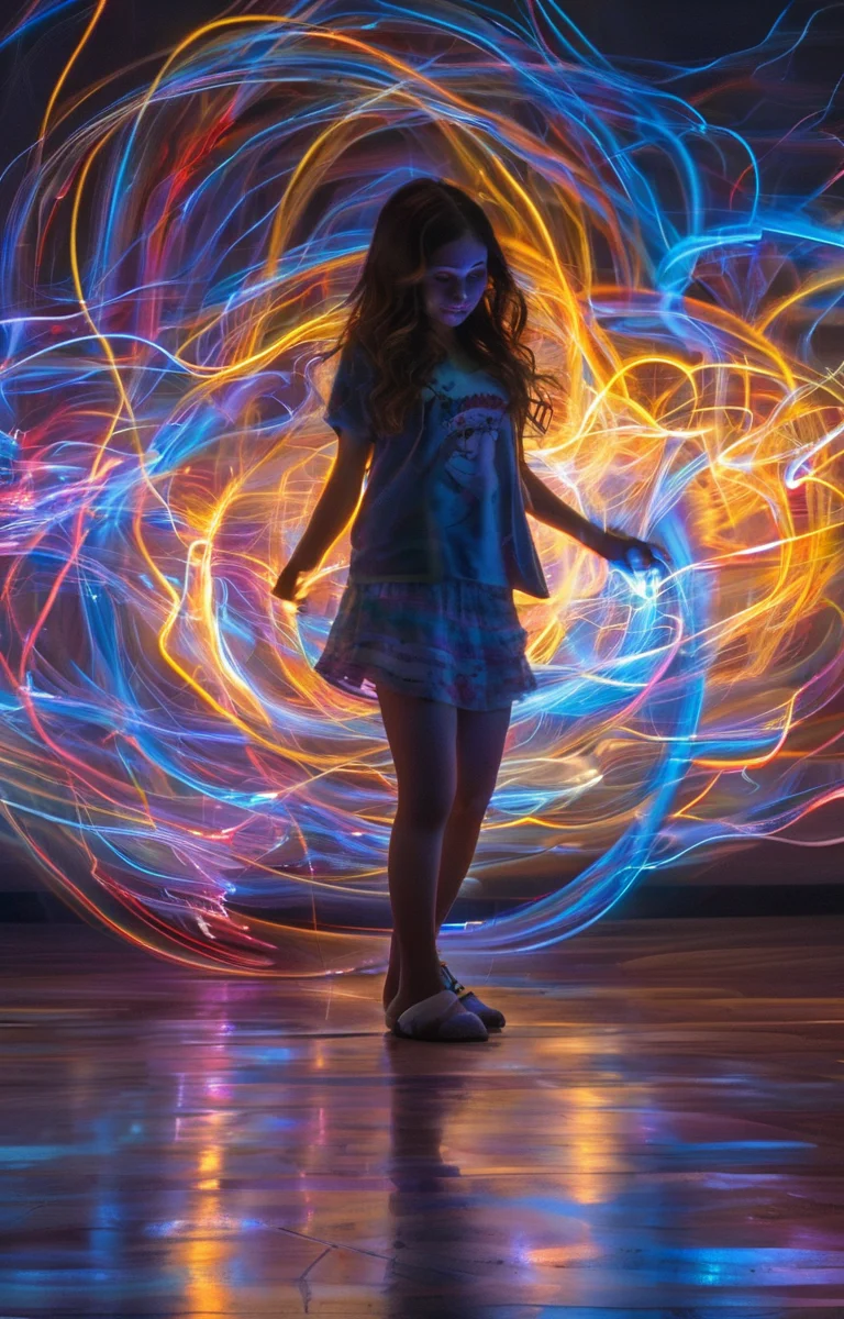 masterpiece,best quality,<lora:tbh247-sdxl:0.9>,illustration,style of Light painting tech genius teenage girl