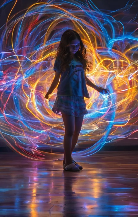 masterpiece,best quality,<lora:tbh247-sdxl:0.9>,illustration,style of Light painting tech genius teenage girl