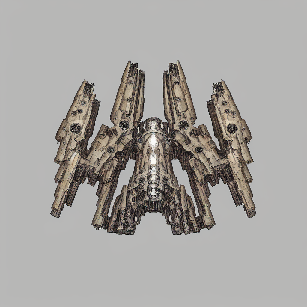 <lora:Starsector_Ship_Pony_LORA:1>, simple background, spaceship, midtech, capital