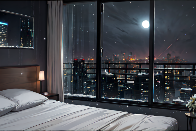 highly insanely detailed, masterpiece, top quality, best quality, highres, 4k, 8k, RAW photo, (very aesthetic, beautiful and aesthetic),  
(rsef style,fevercell style),human_machine_hybrid,energy_auras, 
<lora:rsef-000225:0.7>, 
(1girl:1.3), 
1other, 
, 
(dark_skin,tan_skin,tanned skin,dark skin,dark-skinned,black-skinned,bronze skin,bronzed skin,cinematic Bronze tan tanning skin tone:1.1), 
, 
, 
business hotel,hotel_room,scenery,indoors,bedroom,(bed:1.3),curtains,window,toyoko-inn,apahotel,pillow,lamp,blinds,dressing_table,dressing_area,makeup_area,phone,sheet,table,air conditioner,window_view,outdoor_scenery,cityscape,notebook,chair,television,single_bed,compact_size,solo_travel,double bed,double bed room,black and orange background,twilight gray background,(EPtiedyeworld,tie-dye color background,fluid color background), 
scenery, 
winter,summer,tempestmagic,motion blur,ethereal transparent,fantasy,storm,lightning bolt,lightning,stormy_seas,stormy_horizon,drinking,debris_swirl,heavy_rain,wind_destruction,floating,wind,storm_surges,eye_of_the_storm,cloud,dreamy backdrop,evacuations,(snow fall,Winter snowfall,pure winter,winter,Wintery,snowflake,drifting snowflakes,very cold:1.2),Dusk,shattered_moon,crescent moon,crescent,half_moon,full moon,moonlight,midnightâââ