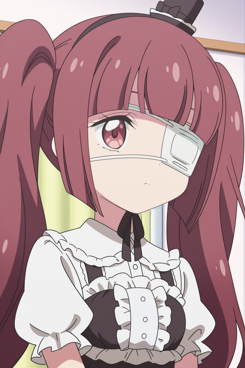 anime coloring, masterpiece, newest, Yurine Hanazono, medical_eyepatch, upper body <lora:Jashin-chan_Dropkick_-_Yurine_Hanazono_-_illustrious:0.8>