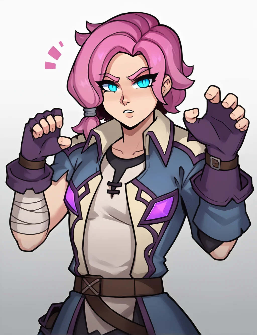 score_9, score_8_up, score_7_up, score_6_up, score_5_up, score_4_up, source_anime,
BREAK
1 girl, solo, maeve_paladins, maeve outfit, gloves, coat, portait, :3, kawaii, paws pose, portair, shoulder shot
BREAK
gradient background, <lora:MaevePaladins:0.8>