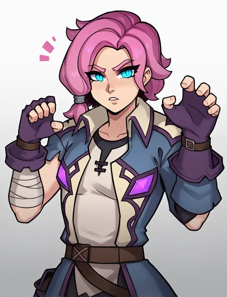 score_9, score_8_up, score_7_up, score_6_up, score_5_up, score_4_up, source_anime,
BREAK
1 girl, solo, maeve_paladins, maeve outfit, gloves, coat, portait, :3, kawaii, paws pose, portair, shoulder shot
BREAK
gradient background, <lora:MaevePaladins:0.8>