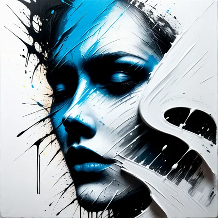 Graffiti art.
A surreal painting of a woman, half face, emerging from white nothing.
<lora:GraffitiArt01_CE_XL_300-OT:0.6> grftiartCE_style