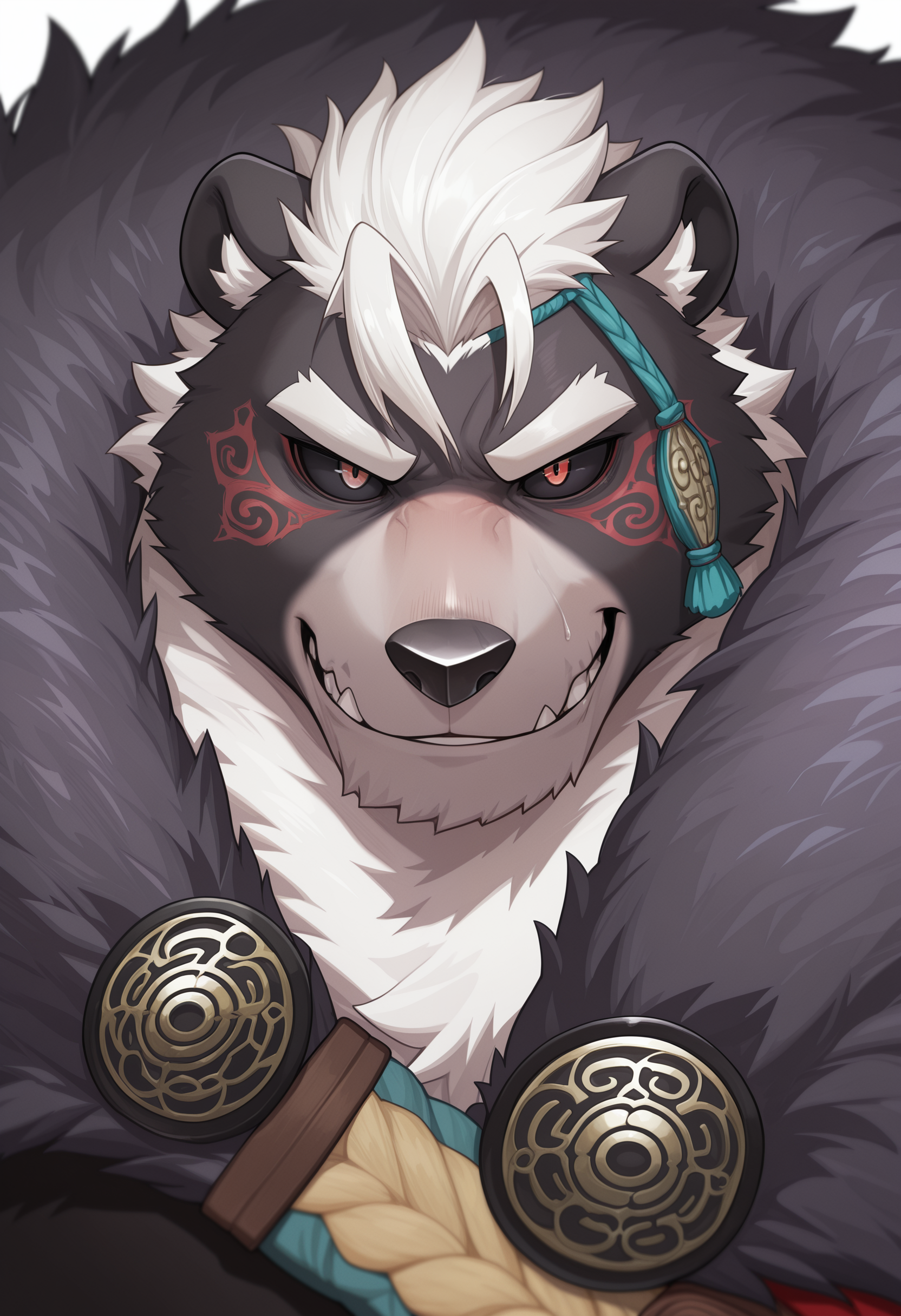 masterpiece, best quality, amazing quality, solo, 1boy, Wen Kamui, fur cape, close up, black sclera