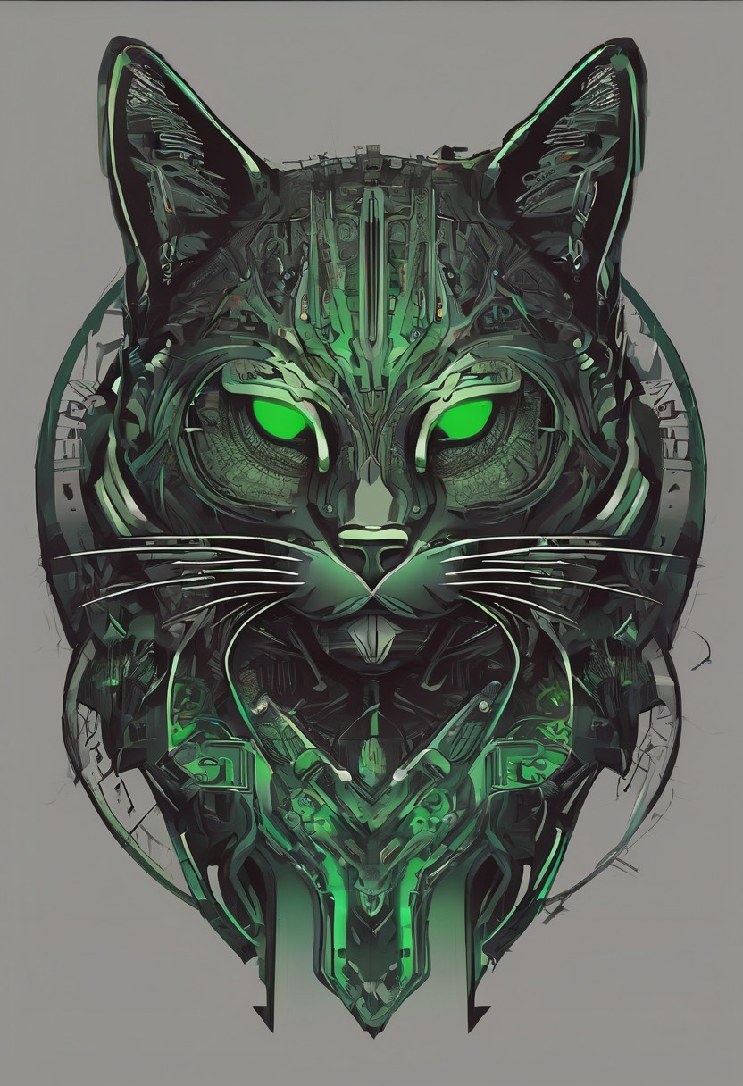 logo, vector, Black, Green, Red, TEXT: "Shadow", mystic, fantasy, cyberpunk, steampunk, Cat, 8k, intricate details, octane render, masterpiece.