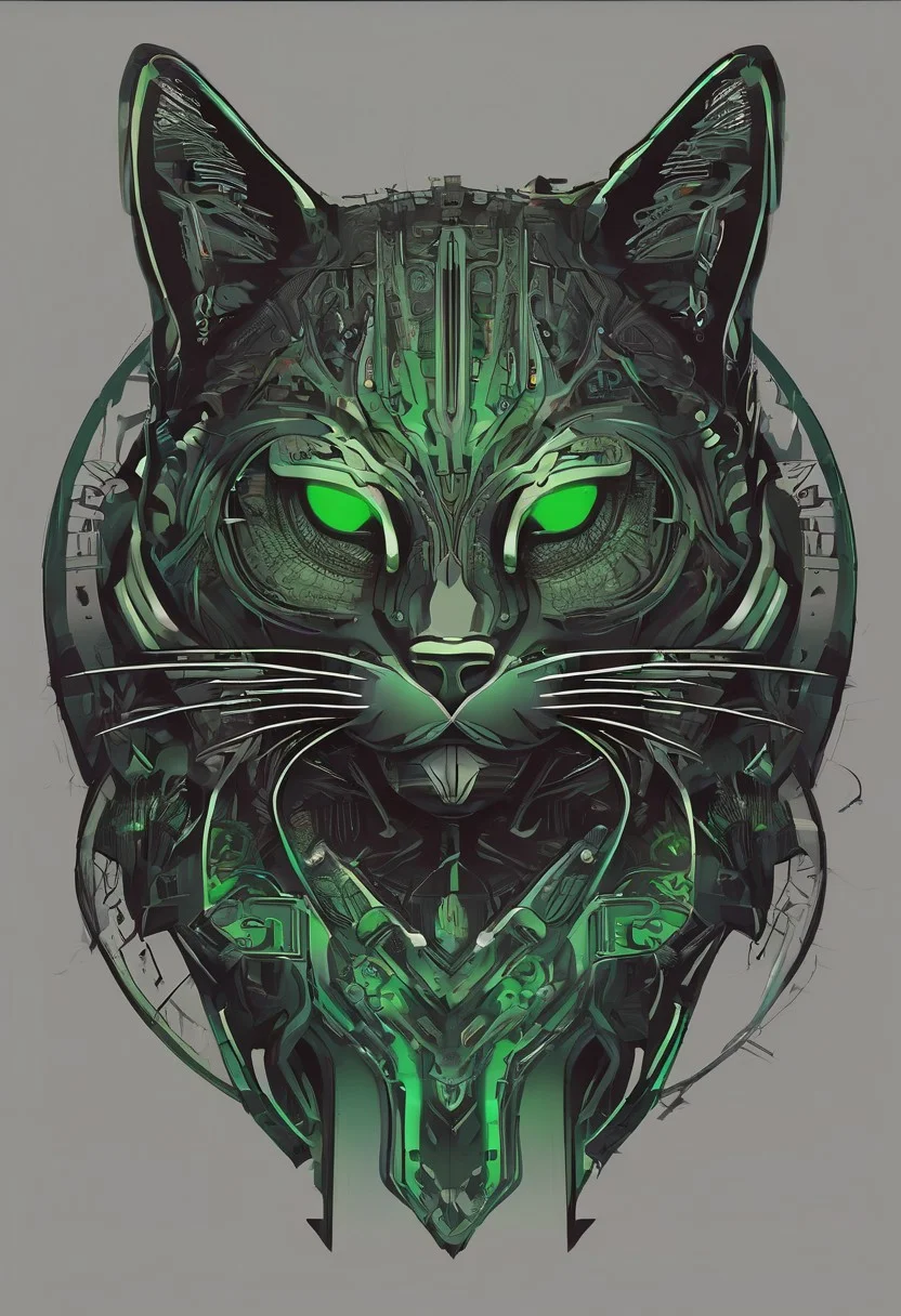logo, vector, Black, Green, Red, TEXT: "Shadow", mystic, fantasy, cyberpunk, steampunk, Cat, 8k, intricate details, octane render, masterpiece.