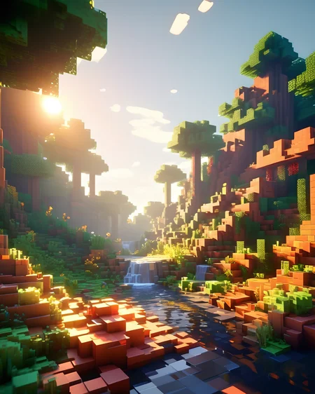 Blocky and pixelated aesthetic,pixel art,4k,realistic,game CG rendering,nature light,shadows,minecraft,<lora:minecraft:0.9>,
scenery, landscape,shining,