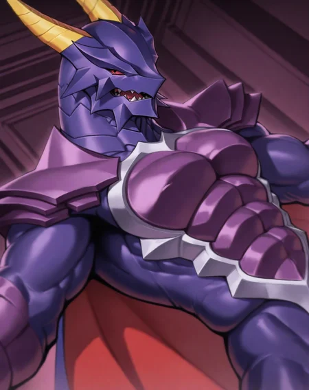 realistic shading,Bright lights,expressive face,looking at viewer,no humans,Purple skin,red eyes,<lora:DYNJIIL333:0.8>,formal,manly,imposing,indoors,dynamic angle,fidgetting,intricately detailed illustration,masterpiece,best quality,amazing quality,very aesthetic,absurdres,newest,formal,moaning,lower body,long  legs,, score _9,score_8_up, score_7_up,source_anime,rating_explicit,