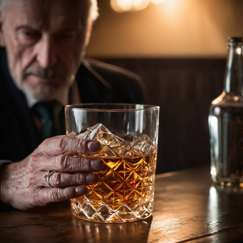 cinematic film still of  <lora:perfection style:0.9> wrinkles:1
A perfect photo of a person holding a glass of alcohol on a table, perfection style, shallow depth of field, vignette, highly detailed, high budget, bokeh, cinemascope, moody, epic, gorgeous, film grain, grainy