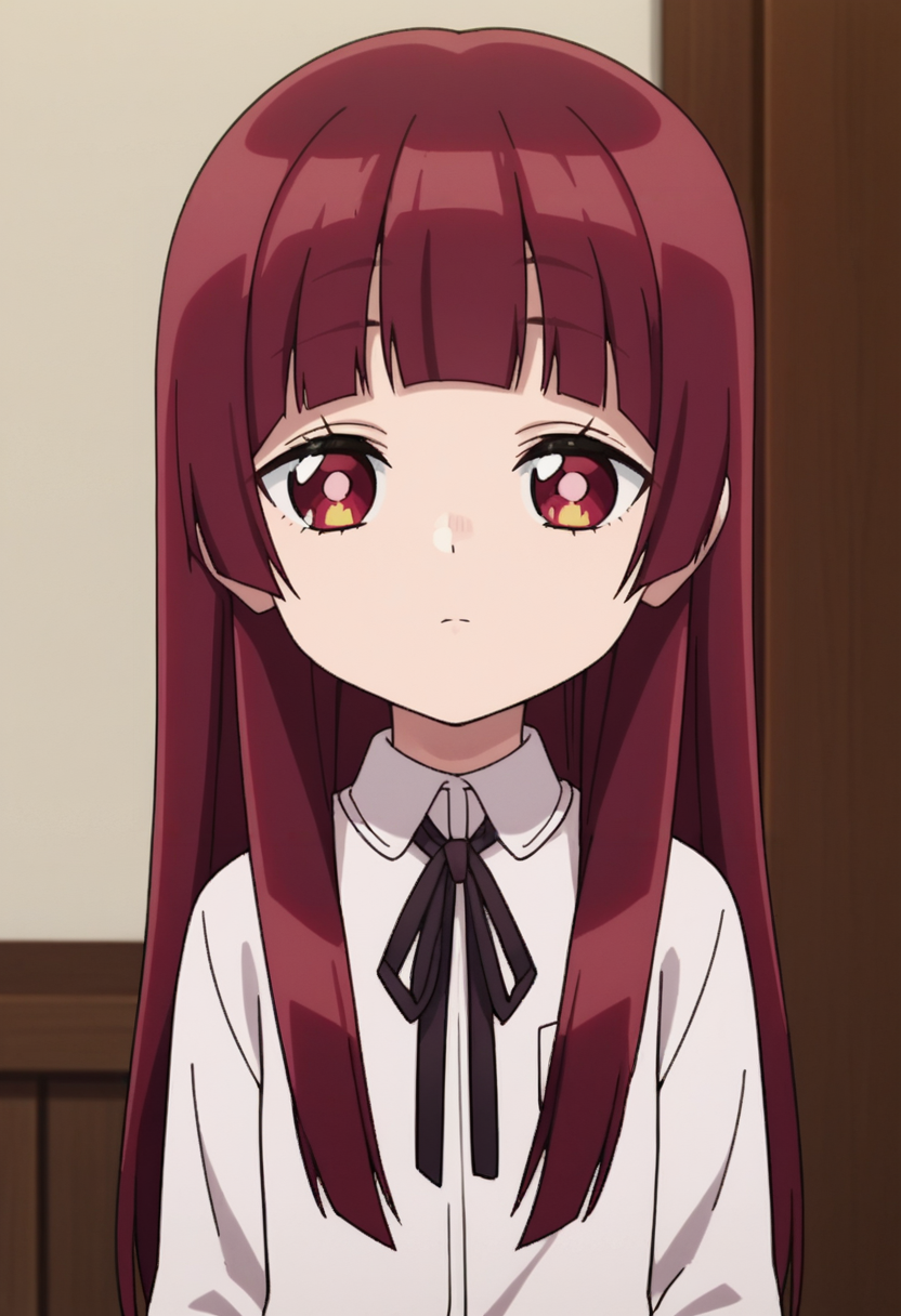score_9, score_8_up, score_7_up, source_anime,anime screencap, anime coloring,intricate details,rating_safe, masterpiece, best quality,
(best quality, absurd res, ultra detailed),1girl, ((solo)), good eyes,perfect eyes,,detailed eyes, zPDXLxxx , zPDXL3,detailed, detailed face, <lora:add-detail-xl:3>,(4 finger)
BREAK
<lora:Yaeka:0.8>, yaeka,1girl, red eyes, red hair, bangs, long hair, 
white shirt, long sleeves, skirt, neck ribbon,
BREAK
solo, indoors,standing, front view, upper body, expressionless