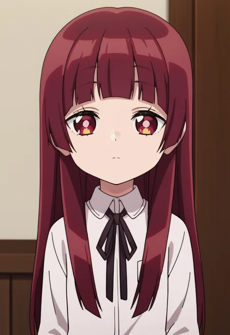 score_9, score_8_up, score_7_up, source_anime,anime screencap, anime coloring,intricate details,rating_safe, masterpiece, best quality,
(best quality, absurd res, ultra detailed),1girl, ((solo)), good eyes,perfect eyes,,detailed eyes, zPDXLxxx , zPDXL3,detailed, detailed face, <lora:add-detail-xl:3>,(4 finger)
BREAK
<lora:Yaeka:0.8>, yaeka,1girl, red eyes, red hair, bangs, long hair,
white shirt, long sleeves, skirt, neck ribbon,
BREAK
solo, indoors,standing, front view, upper body, expressionless