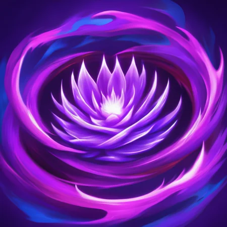 (((masterpiece))),(((bestÂ quality))),((ultra-detailed))ï¼SkillIcon, a vortex of purple glowing flames with a blue background, a red flower in the center,<lora:SkillIcondreamshapelocon-000044:0.6>