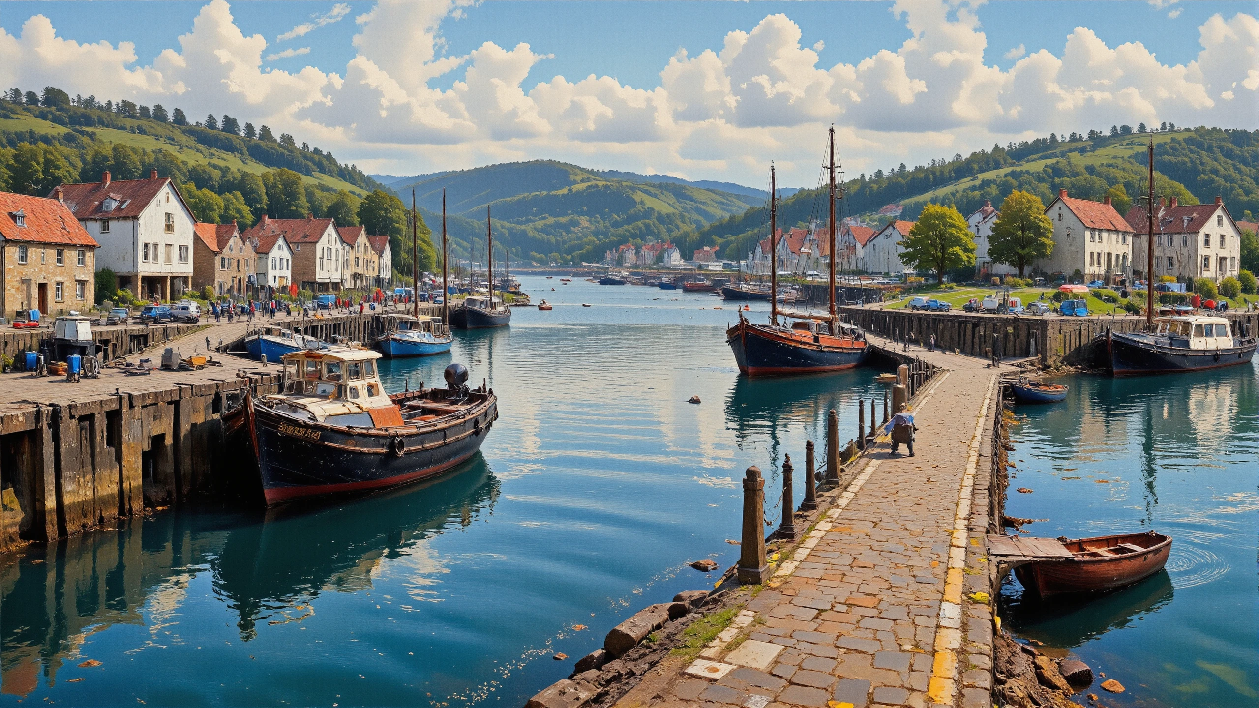 (harbor) British beautiful landscape,  morning, woman, intricate, very detailed, sharp, colorful, multilayer paint, <lora:Hand v2:1> <lora:Anti-Blur:1> <lora:Insane Detail Slider:0.5>   <lora:Flux.1_Turbo_Detailer:0.6> <lora:flux-photo-transparent_Alpha_1.0:0.8> <lora:flux.1_lora_flyway_Epic-detail_v2:0.6> <lora:Painterly01b_CE_FLUX_AIT:1> pntrlyCE_style, <lora:VividlySurreal:0.8>