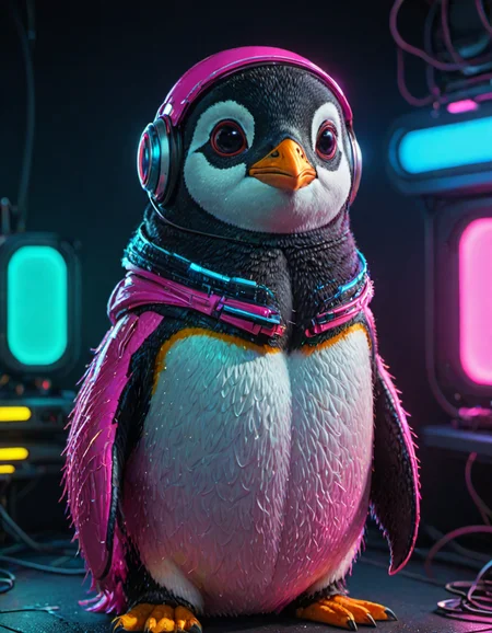 (ombre color scheme of neon pink, neon blue, neon green, neon yellow, neon yellow-red) (in the style of Zdzislaw Beksinski:1.2) (cute:1.25) (anime penguin:1.75) wearing a space helmet sitting at command chair with the lights of the consoles behind, in the style of sci - fi environments, glo - fi, aesthetic, comic, beeple, space background <lora:another-bored-particle:0.55>  <lora:add-detail-XL:0.65>, subsurface scattering, ultra hd, 4k, high def, Photorealistic, Hyperrealistic, Hyper detailed, analog style, realistic, masterpiece, best quality, ultra realistic, 8k, Intricate, High Detail, film photography, soft lighting,  heavy shadow