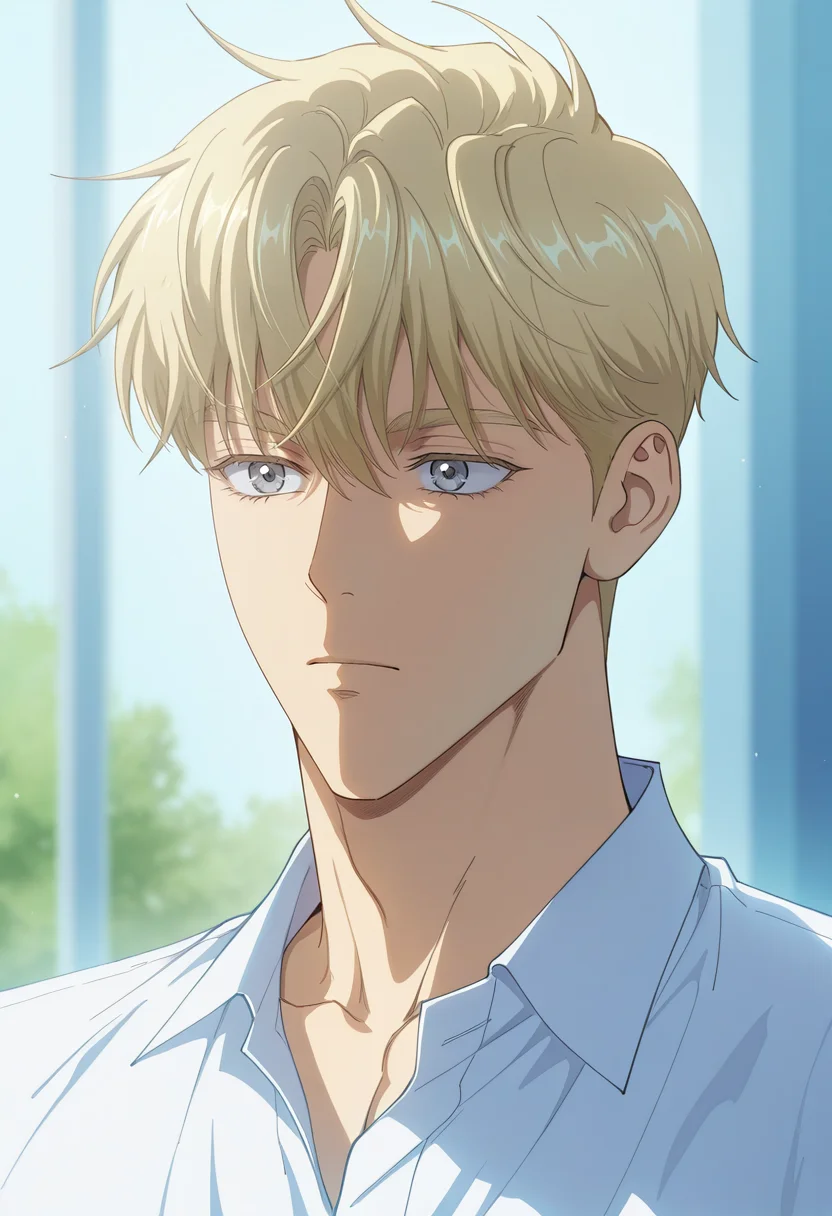masterpiece, best quality, amazing quality,high resolution, intricate details,official style,depth of field,anime coloring, , , 1boy, solo, male focus, <lora:Noah_Luire:0.85>, noah luire,blonde hair,gray eyes,short hair,bangs,portrait,white shirt,collared shirt