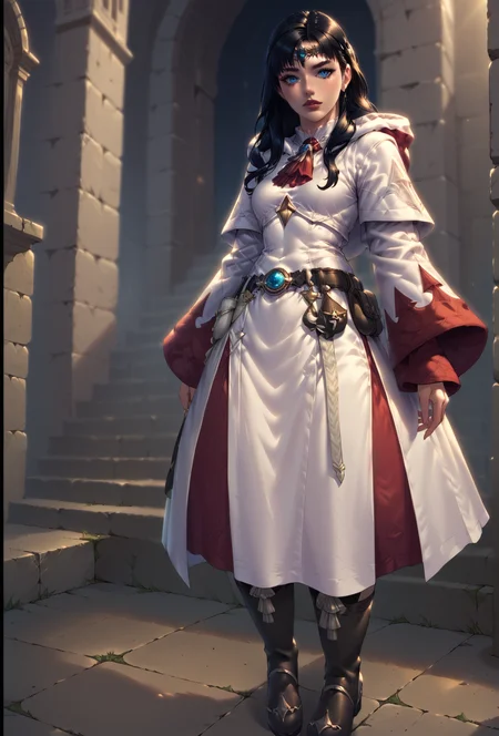 zPDXL ,score_9, score_8_up, score_7_up, <lora:RealisticAnime:1> (ultra realistic, 32k, masterpiece:1.2), (high detailed skin:1.1), (high quality:1.1),  1girl, solo, church, full body, BREAK <lora:Gaia_FFXIV:.8> gaia \(ff14\), black hair, blue eyes, lips, BREAK white mage, boots, belt, hood, pouch, robe, belt pouch, circlet <lora:Healers_Attire_FFXIV-White_Mage_AF1:1>