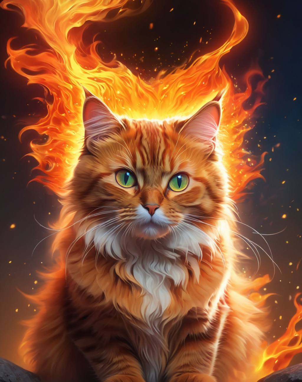 cat <lora:Fiery_aura_XL_-_Burning_passion:1> fiery aura, (masterpiece), best quality, highres, 4k, 8k, amazing quality, amazing shading, soft lighting