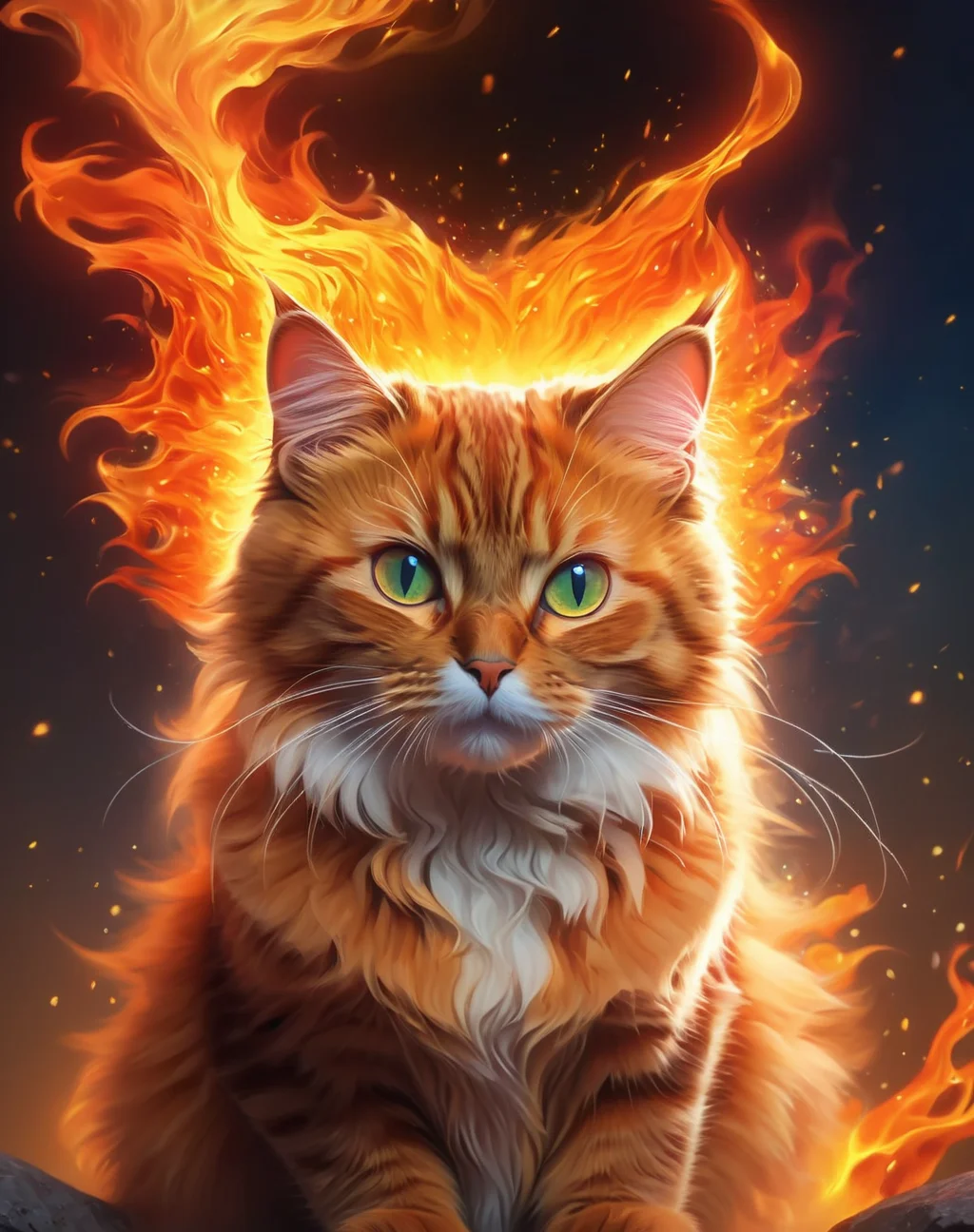 cat <lora:Fiery_aura_XL_-_Burning_passion:1> fiery aura, (masterpiece), best quality, highres, 4k, 8k, amazing quality, amazing shading, soft lighting
