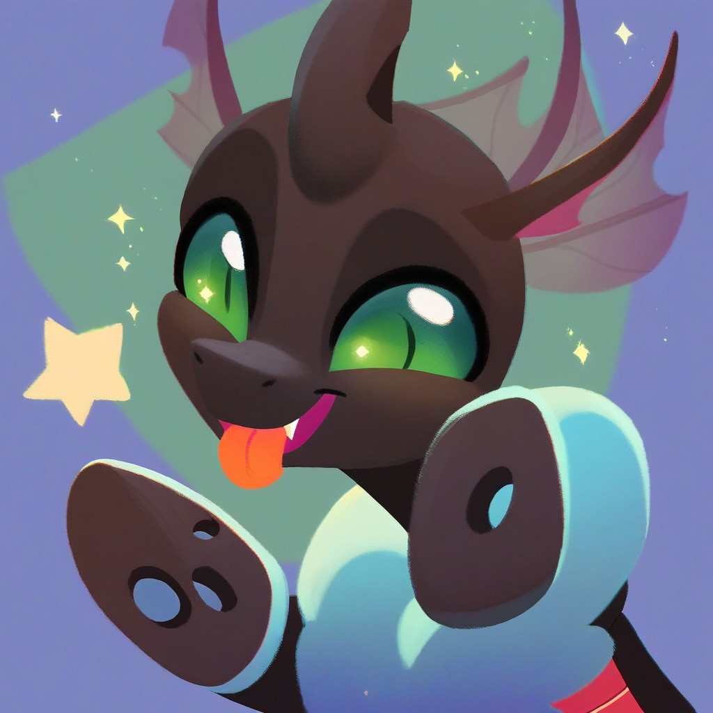 score_9, score_8_up, score_7_up, score_6_up, score_5_up, score_4_up, pikaole, solo, changeling drone, a dark skinned changeling with green eyes and a bald, short pale tail, no cutie mark, no humans, animal focus, animal, tongue out,playful, happy, coy, sparkles, portrait, proud, chin up, source_furry, my little pony, abstract background, rating_safe, soft focus, blurry edges, blurry